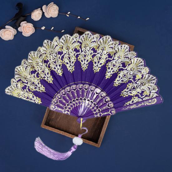 Chinese Style Folding Fan with Tassel Portable Summer Hand Held Fan Dance Performance Photo Props Party Costume Accessories Gift