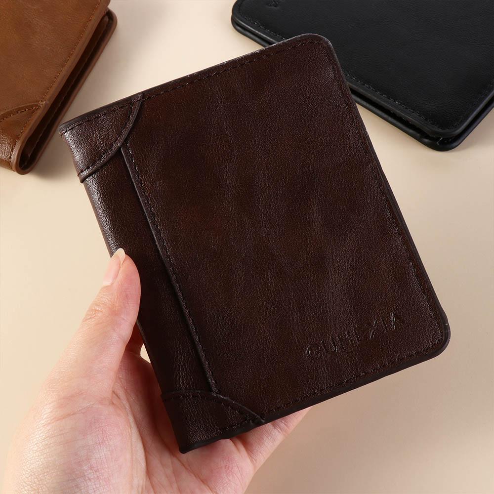 Genuine Leather Vintage Wallet Men With Coin Pocket Short Wallets Small Zipper Walet With Card Holders Man Purse