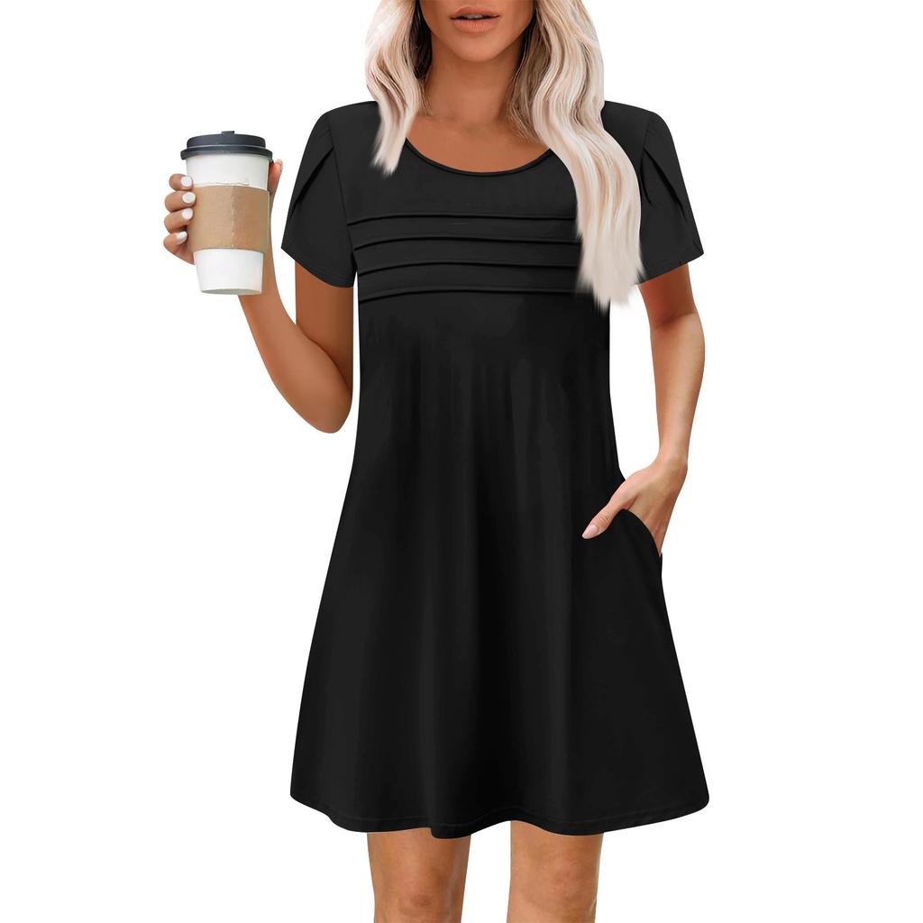 Женские летние повседневные лепестковые узкие полосатые плиссированные однотонные платья