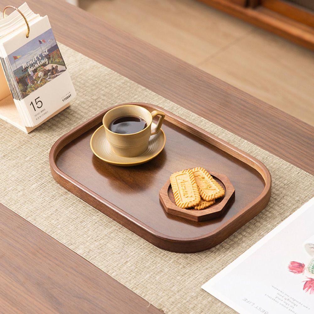 Walnut Wood Color Wood Tray Retro Style Fruit Plate Smooth Edge Tea Tray Kitchen