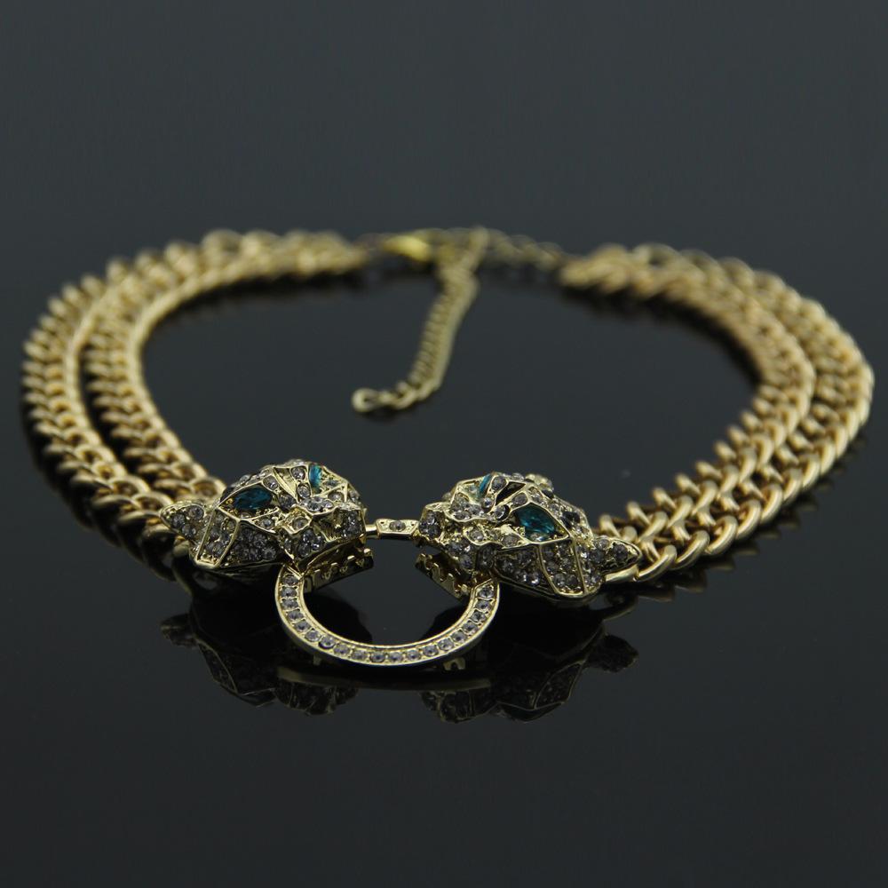 Европейская и американская мода ожерелье голова леопарда полная бриллиантовая подвеска ожерелье женская короткая цепочка на ключицу