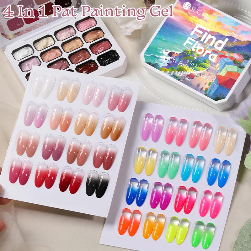 UR SUGAR 4 in 1 16 Colors Pat Painting Gel For Gradient Stamping Drawing Pattern UV/LED Gradient Patting Gel Palette