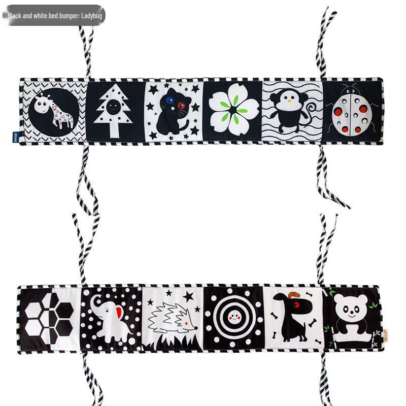 Черно-белая книжка-бампер для детской кроватки: Дизайн с мультяшным животным, Игрушка для прорезывания зубов, Защита от пинания, Подвесной аксессуар для младенца