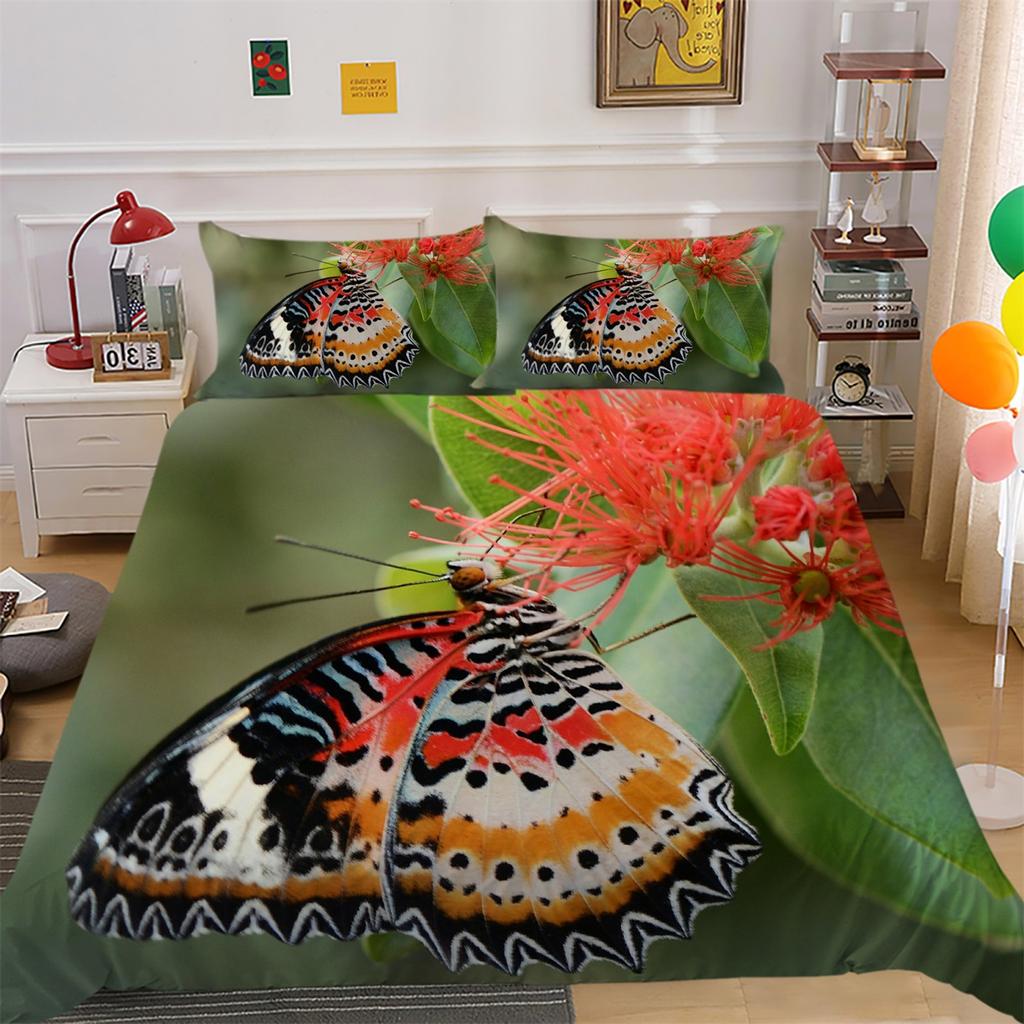 3D комплект постельного белья с цветами и бабочками, крыло насекомого, пододеяльник, наволочка, 2 или 3 шт., AU240 * 270, очень большой размер, украшение для дома