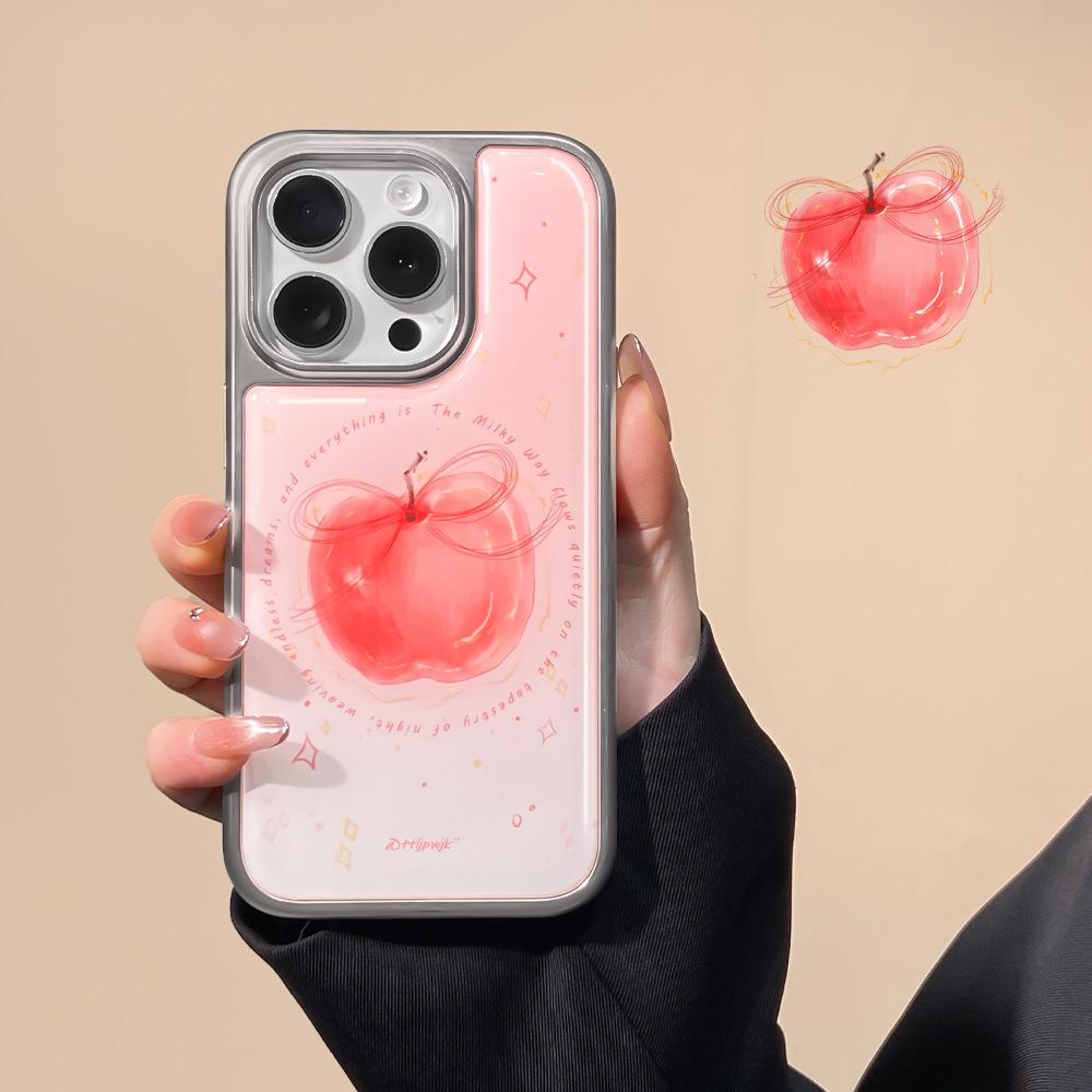 Подходит для чехла на мобильный телефон iphone16promax, японский и корейский стиль, яблоко-груша, маленький свежий, гальваническое покрытие, конденсация воды 13 яблоко 15