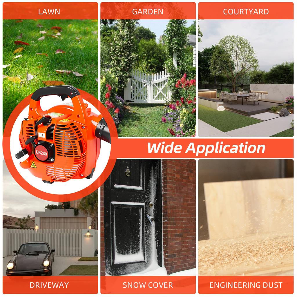 Gas Powered Leaf Blower 2 Stroke Engine 25.4CC 275.45CFM Air Volume 0.65L Oil Tank Handheld Blower Powerful Wind Snow