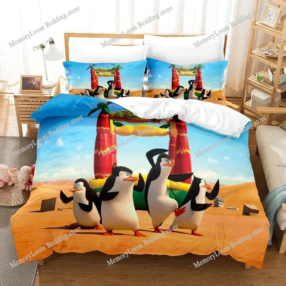 Madagascar Penguin Cute Bedding Set Cartoon Anime Adult Kid Bedroom Soft Duvet Cover 3D Print Vibrant Kawaii Anime Cozy Set