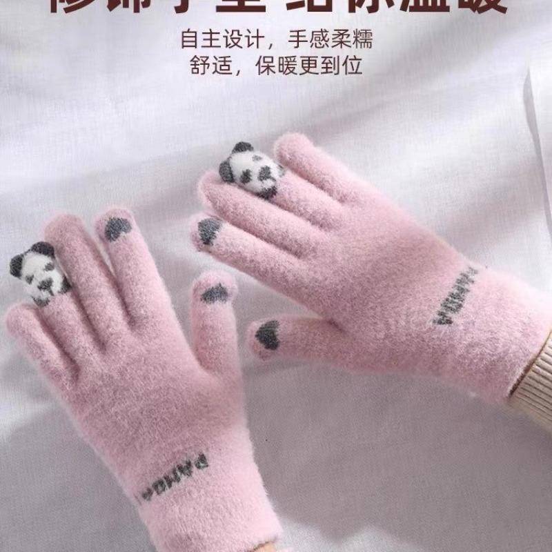 Милые плюшевые перчатки для женщин, утолщенные для тепла зимой, вязаные из шерсти с сенсорным экраном для езды на велосипеде, защищающие от холода для студентов зимой