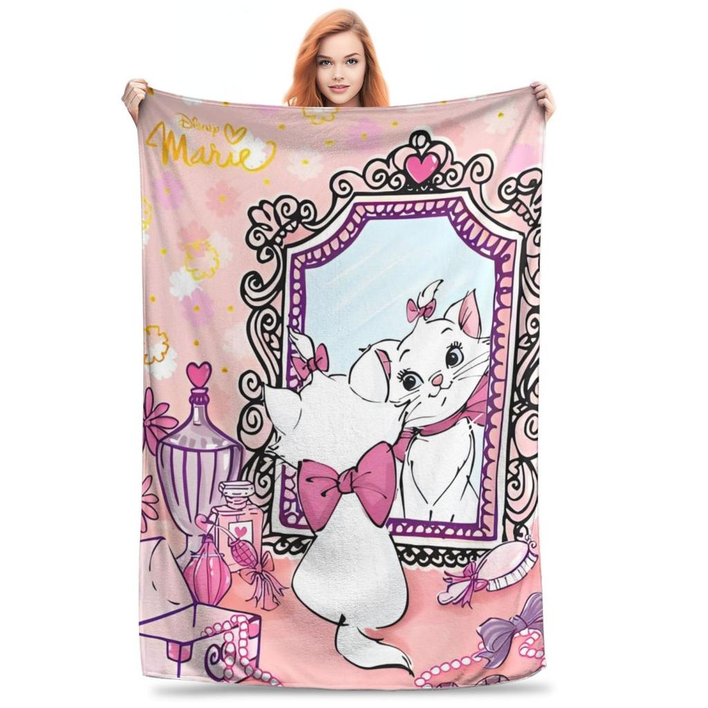 Плед Мари Кот Теплый Эстетичный Плюшевый Плед для Спальни, Самолета, Путешествий, Фланелевое Покрывало, Покрывало на Кровать