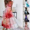 Женское длинное платье Платье макси Повседневное платье Летнее повседневное платье без рукавов с v-образным вырезом в стиле бохо с талией и принтом