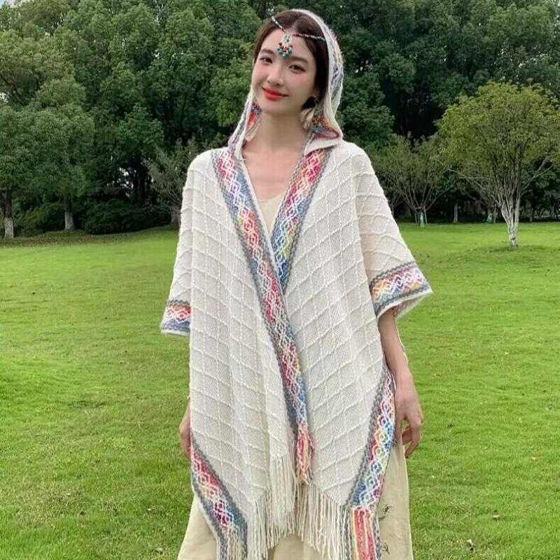 Новая дорожная вязаная шаль с капюшоном, универсальная, в западном стиле, национальная мода, многофункциональная, темпераментная женская шаль