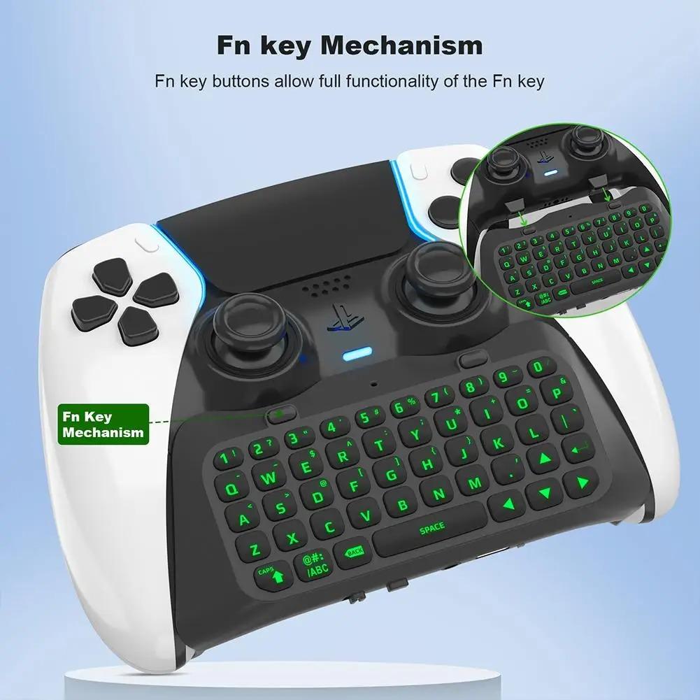 Keyboard for PS5 Edge Controller with Green Backlight, Bluetooth 3.0 Mini Portable Message Keypad Chatpad, Built-in Speaker & 3.5mm Audio Jack