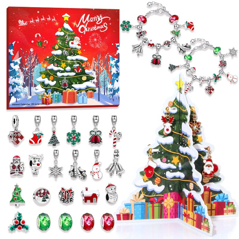 Рождественский адвент-календарь подарочная коробка с набором для изготовления браслетов «Сделай сам» снеговик Санта-Клаус, календарь обратного отсчета до Рождества для девочек