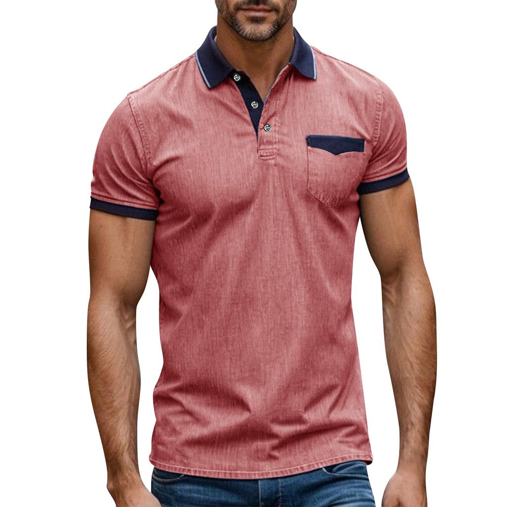 Мужская футболка с короткими рукавами и воротником-лацканами, повседневный топ с круглым вырезом