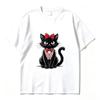 Cartoon Black Cat Bow Graphic Tee Casual Summer Short Sleeve Oversized T Shirt Cute Kitten Print Street Unisex Y2k Top Harajuku