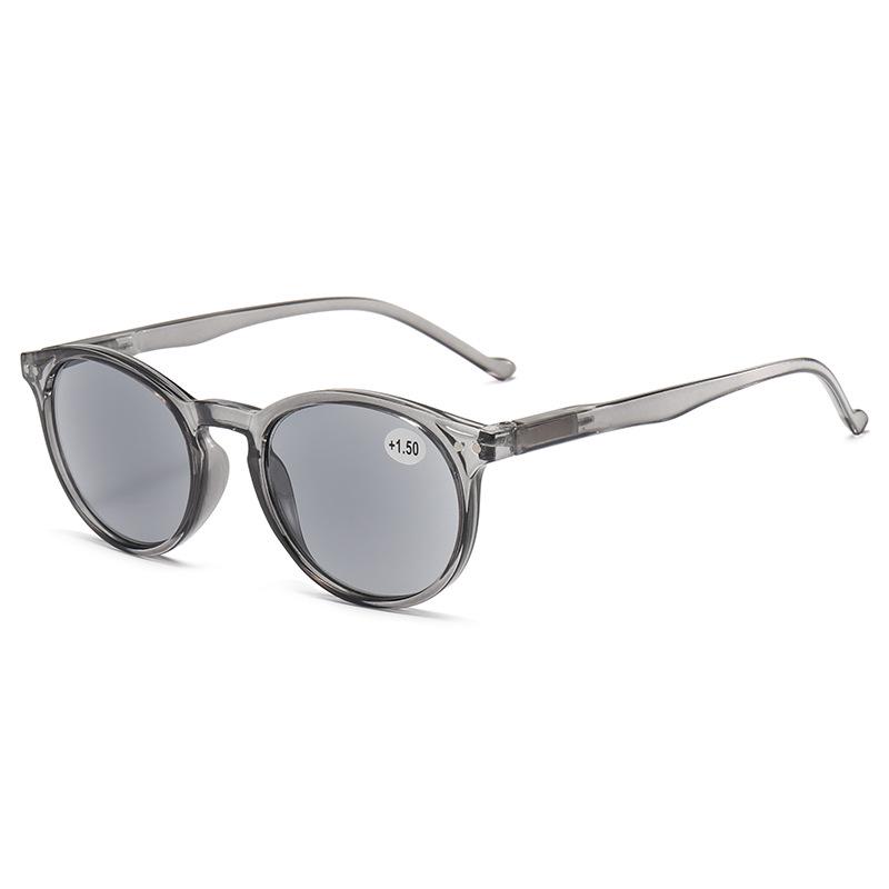 European & American Classic Retro Round Frame UV380 Gray Lens Sun Reading Glasses 8217