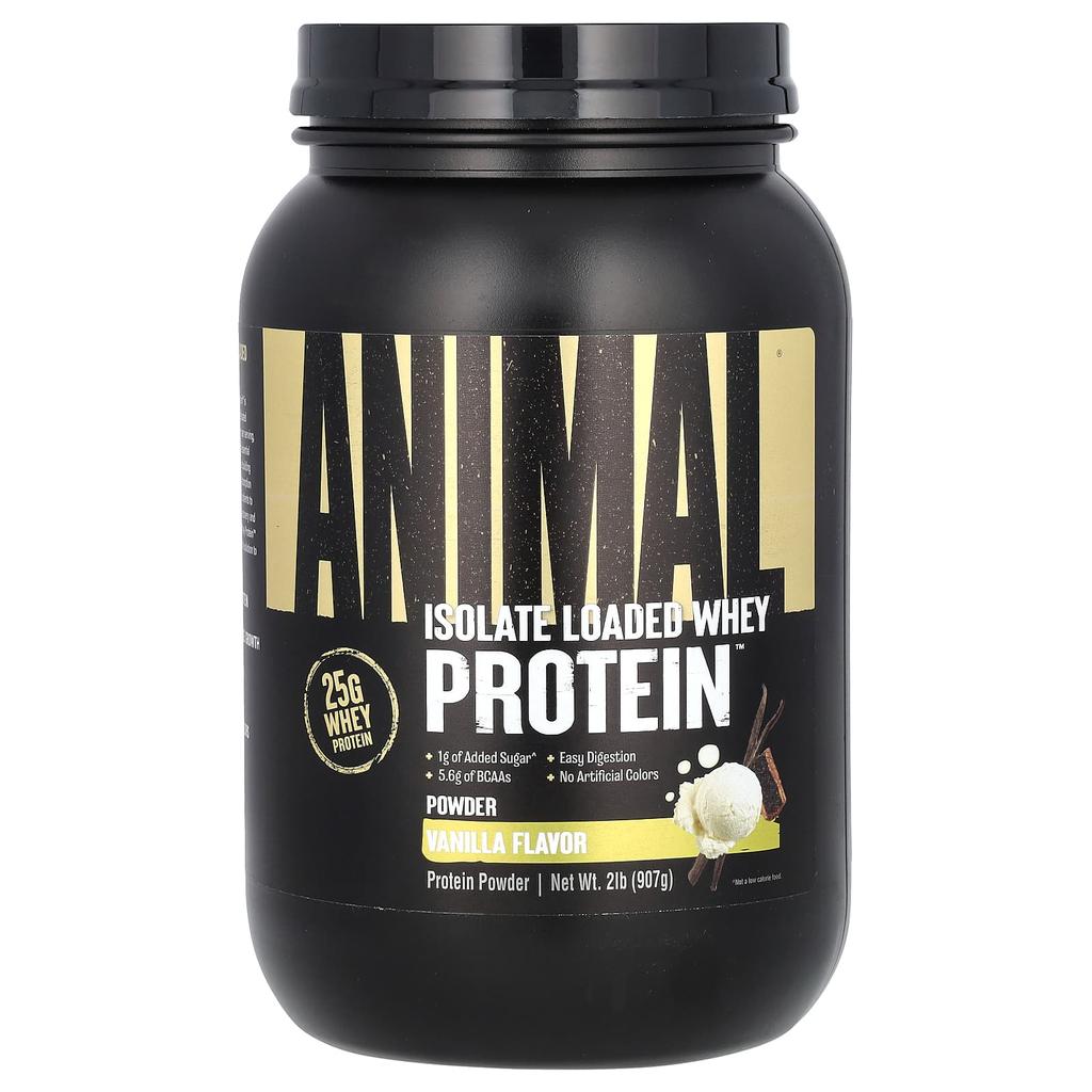 Animal Whey Protein Isolate Loaded Whey Protein Powder, Vanilla Flavor, 2 Lb (907 G)
