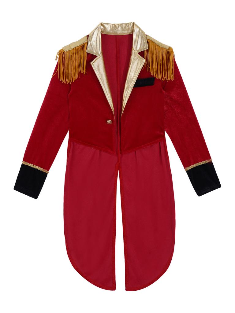 Boys Circus Cosplay Costume Long Sleeves Tassel Details Dip Hem Coat Role Play Jacket