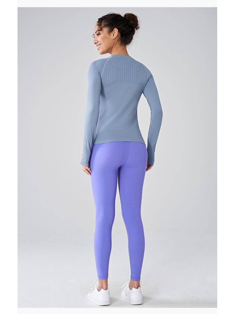 Женская спортивная футболка с длинным рукавом и круглым вырезом - облегающая, дышащая, модная, для фитнеса и йоги