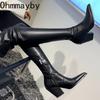 Винтажные зимние женские сапоги выше колена с острым носком, модные толстые каблуки, длинные сапоги, женские сапоги Largas