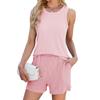 Women's Fashion Solid Color Round Neck Sleeveless Tank Top Pocket Shorts Casual Set