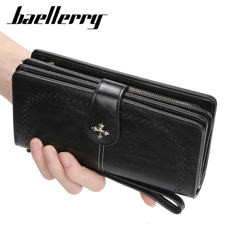 Baellerry Women's Long Purse Vintage Fashion Wallet Zipper Coin Purse Simple Card Holder Multi-card Slot Clutch Bag with Lanyard