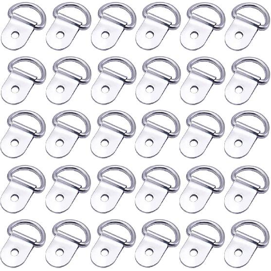 30 Pack Small Steel D-Ring Tie Downs, ExcelFu D Rings Anchor Lashing for Loads on Case Truck Cargo Trailers RV Boats, Silver