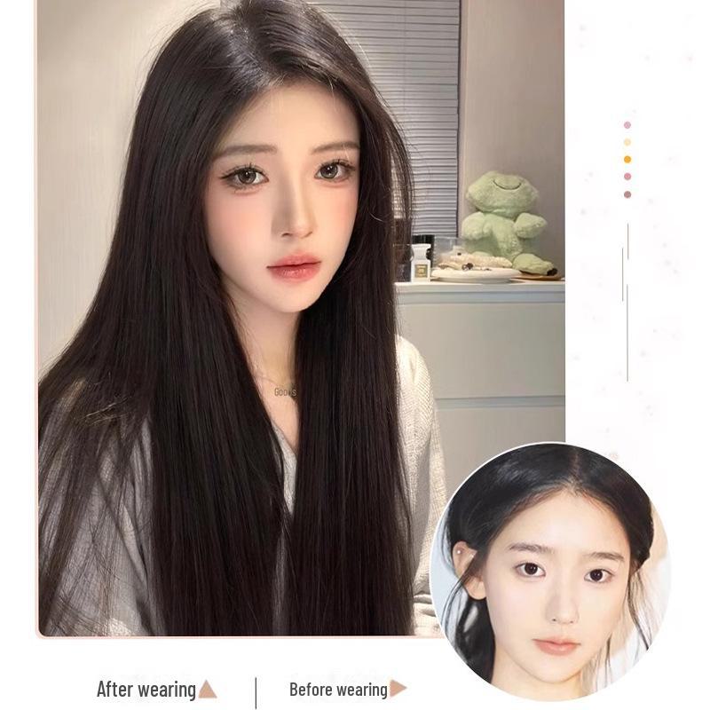 Women's Long Straight Lace Front Wig with Bangs - Natural Look, Stylish Middle Parting, Full Head Coverage