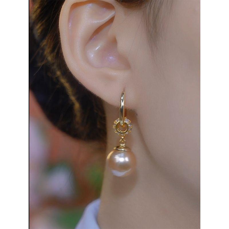 Special-Interest Design Fancy Full Diamond Champagne Pearl Earrings for Women Fancy Exquisite Unique Earrings Graceful Earrings