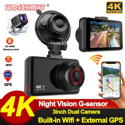 Автомобильный видеорегистратор 4K WIFI DashCam для автомобиля GPS Видеорегистратор Камера переднего и заднего вида Ночное видение Черный ящик Модуль парковки Автомобильные аксессуары