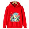 Red children's hooded sweatshirt cartoon dinosaur cute sweatshirt autumn and winter long sleeved boy and girl's favorite jacket