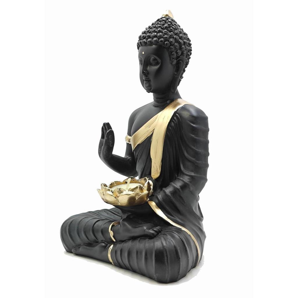 Статуя Будды из полистоуна, выставочный образец, идол с чайной свечой для домашнего декора и гостиной, уникальные выставочные образцы 1 фото (черный)