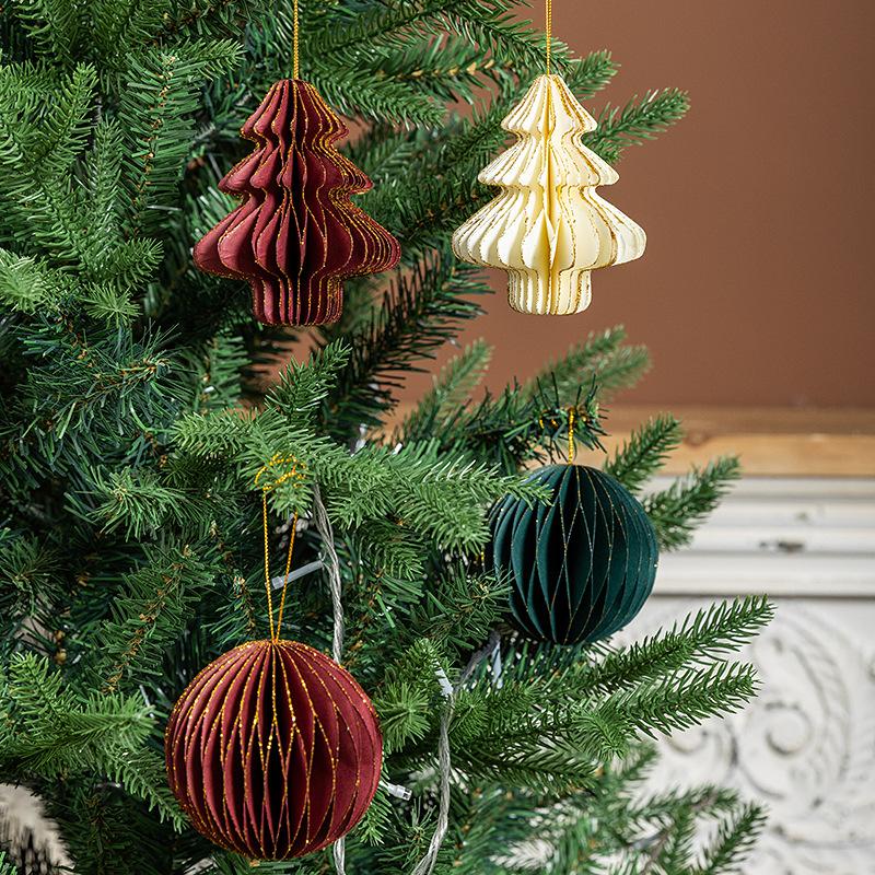 3pcs Christmas Hanging Lantern, Chinese Style Wind Origami Christmas Tree, Christmas Honeycomb Origami Pendant, Christmas Ball
