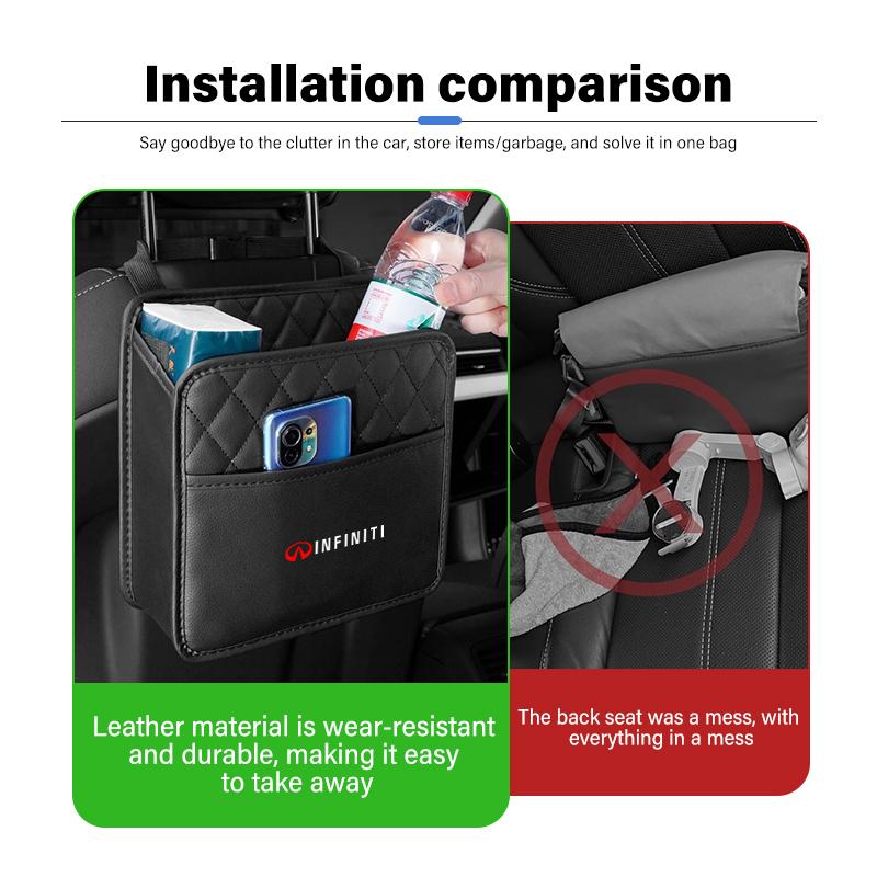 For Infiniti Car Seat Back Storage Bag Phone Organizer Bags Trash Can FX35 QX60 QX70 QX80 QX50 QX30 Q70L Q60 Q50 Q60S Q30 VV111
