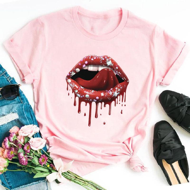 Women's Eyelash Print Loose Casual Simple Round Neck Pure Cotton Short Sleeved T-Shirts Lady Tees