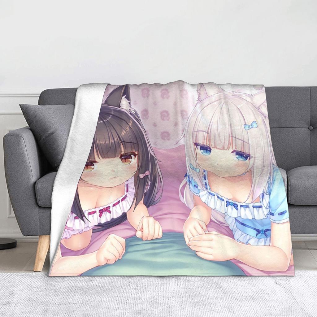 Nekopara Coconut Cinnamon Azuki Flannel Blanket Anime Chocola Vanilla Sexy Gir Vintage Throw Blankets for Home 150*125cm Quilt