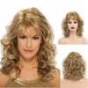 Смешанные светлые золотисто-коричневые ежедневные косплей синтетические парики длиной до плеч с челкой для женщин натуральные вьющиеся волосы термостойкий волокнистый парик