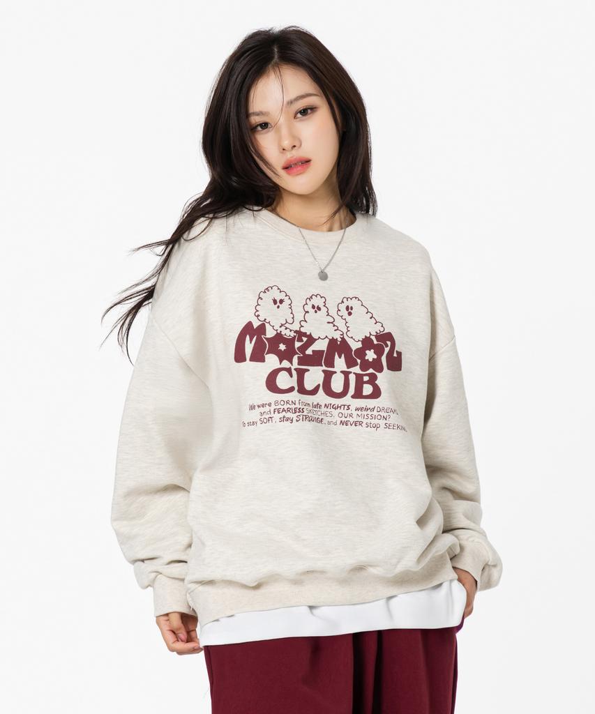 MOZMOZ [Set] Ghost Cloud Oversized Sweatshirt + Soft French Terry Single-Pleat Training Pants Oatmeal