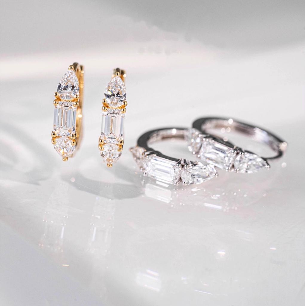 Геометрические каффы из стерлингового серебра 925 пробы с цирконами - Элегантные женские серьги в стиле французской роскоши