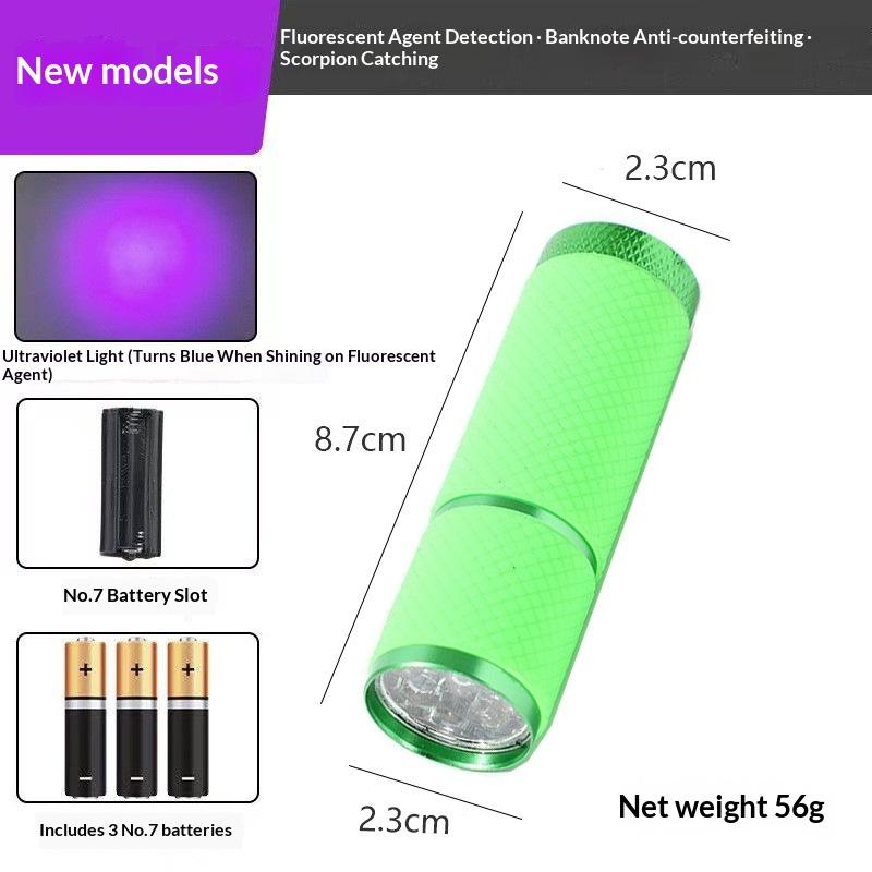 LED UV Collection: Purple Light Flashlight for Scorpion Detection, UV Inspection, Drying, and Banknote Verification — Mini Purple Light Torch