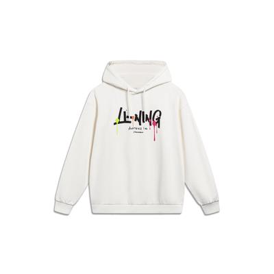 Li-Ning Спортивная модная серия с буквенным принтом, повседневный пуловер с капюшоном, топы унисекс, молочно-белый AWDT559-1