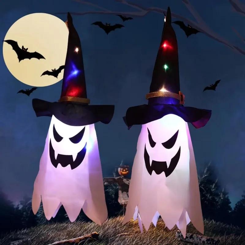 New Halloween Hat Ghost Bat Terrifying Atmosphere Creative Hanging Decoration Ghost House Scene Decoration LED Lamp Ghost House