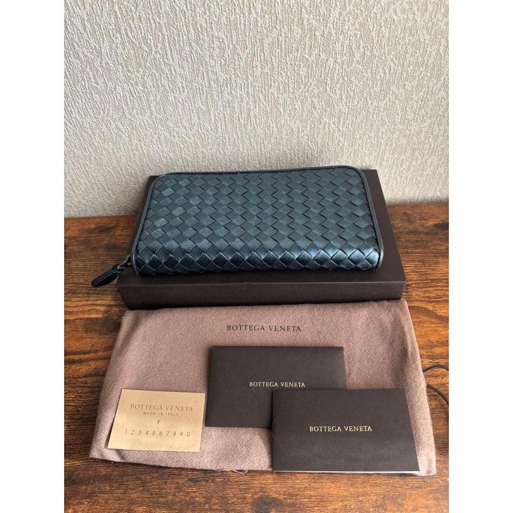 Used Bottega Veneta Long Wallet Dark Blue Intrecciato Nylon