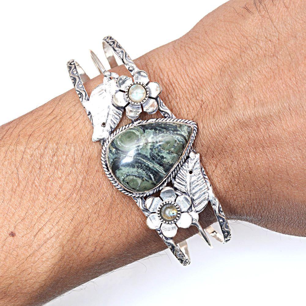 Star Galaxy Gemstone Antique Silver Jewelry Cuff Bracelets 7''Adjustable