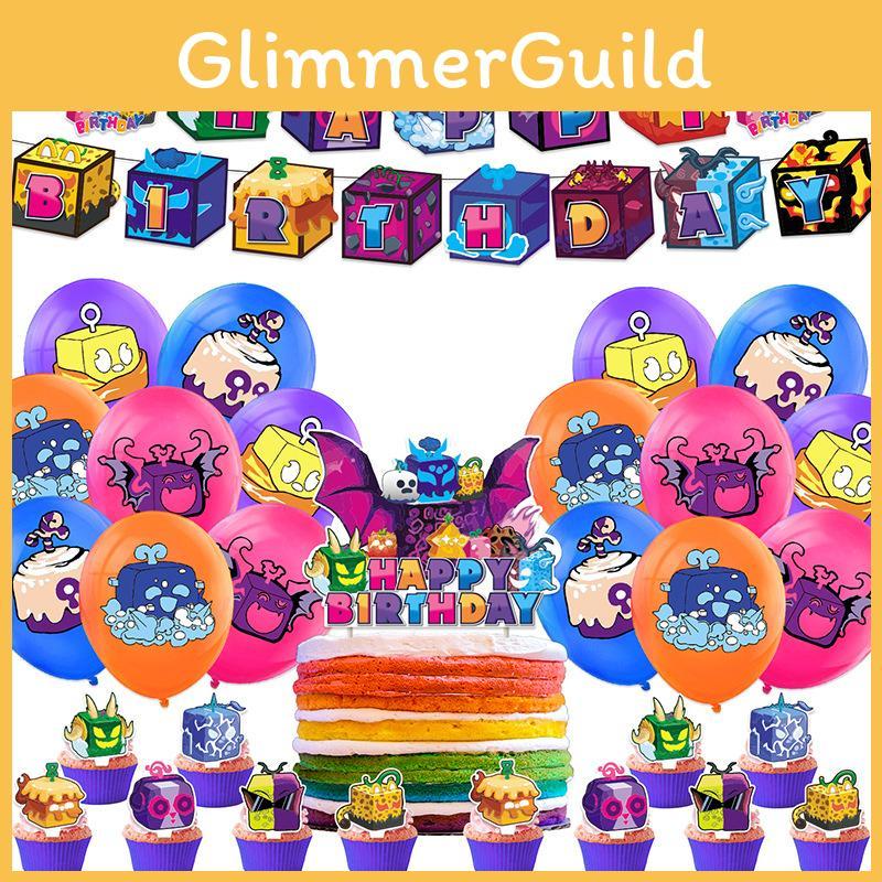 Декор для дня рождения Blox Fruits Игровой набор-коробка Бумажное творчество Флаг Blox Fruits Цветок и Шары Идеально для украшения места проведения