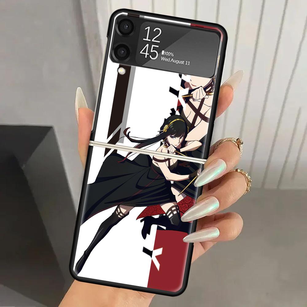 Чехол для телефона Anime Spy Family Аня, Жесткий ПК, Для Samsung Galaxy Z Flip 7 6 5 4 3, Черный ZFlip7 ZFlip6 Flip5 Flip4 Flip3 5G, Печатный Чехол