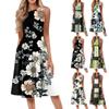 Women's Casual Fashion Floral Print Round Neck Sleeveless Solid Color Midi Dress