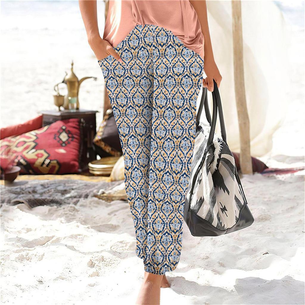 Женские летние свободные повседневные широкие брюки с эластичной резинкой на талии и брюками