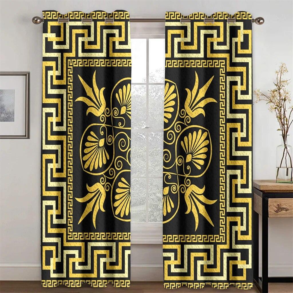 3D Modern Luxury Brand Design Baroque Black Gold 2 Pieces Thin Shading Window Curtain For Living Room Bedroom Decor Rod Pocket