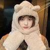 Winter Women One Piece Scarf Cap Winter Thick Warm Hat Scarf Gloves Windproof Anti-cold Girls Cartoon Bear Lamb Fleece Beanie